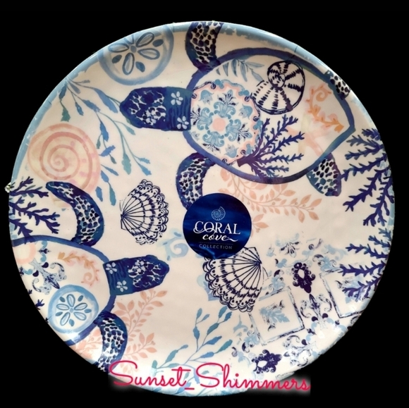 8pc Coastal Sea Turtle Coral Reef Melamine Dinner & Salad App Dessert Plate Set - Picture 2 of 4
